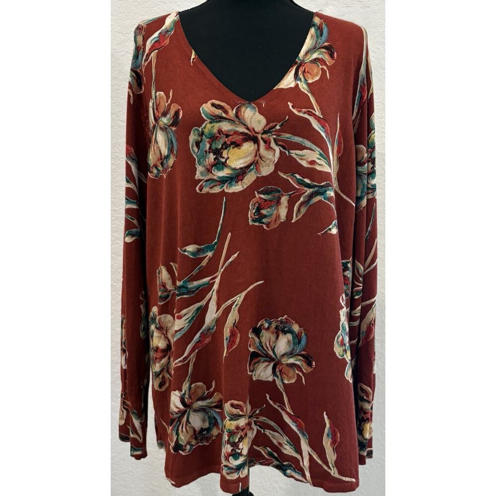 Chico’s Colorful V-Neck Long Sleeve Sweater Size 3 (XL)